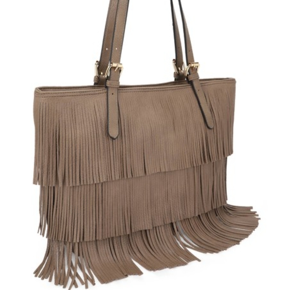 NWTS! Tan‎ Elegant Fringe Brown Shoulder Bag Vegan Leather
